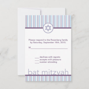 Tarjeta de contestación púrpura de Mitzvah RSVP
