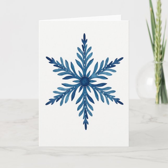 Tarjeta de copo de nieve con acuarela azul (Anverso)
