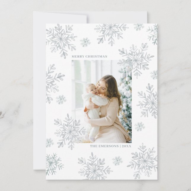Tarjeta de copo de nieve White Elegant Merry Chris (Anverso)