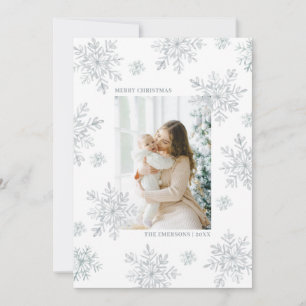 Tarjeta de copo de nieve White Elegant Merry Chris