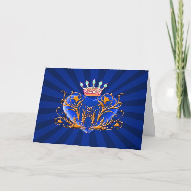 Tarjeta de Corazón Azul Crown Filigree (Anverso)