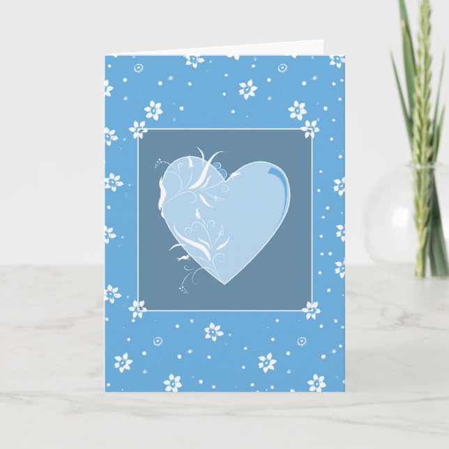 Tarjeta de corazón azul y flores (Anverso)
