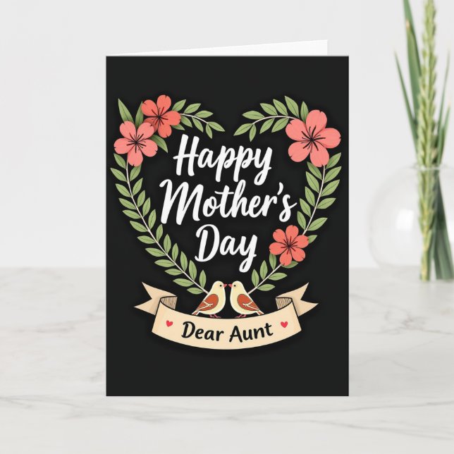 Tarjeta de corazón con follaje del Día de la Madre (Anverso)