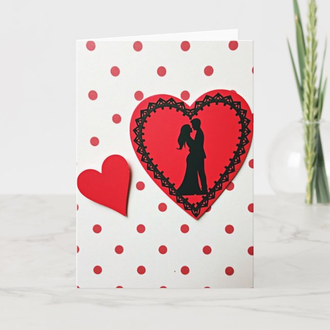 Tarjeta de Corazón con Pareja de Lunares de Encaje (Anverso)
