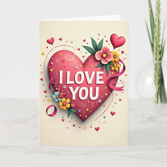 Tarjeta de Corazón con Purpurina 'Te Amo' (Anverso)