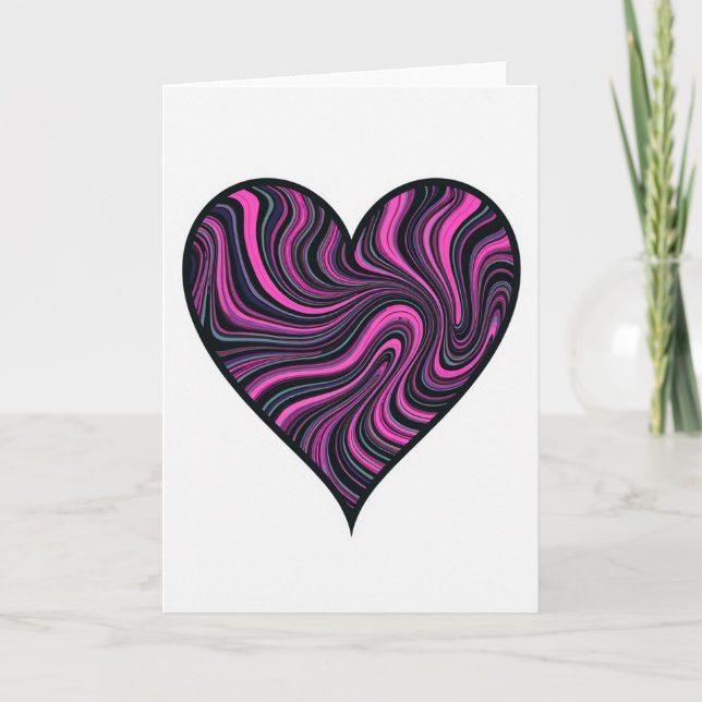Tarjeta de corazón con remolino rosa simple (Anverso)