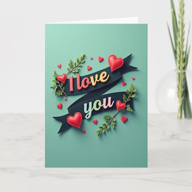 Tarjeta de corazón cosido 'Te quiero' (Anverso)