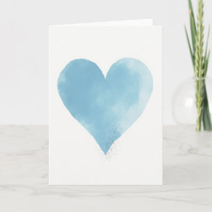 Tarjeta de Corazón de Acuarela Azul Cielo con Bril