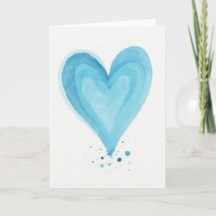 Tarjeta de corazón de acuarela azul en capas