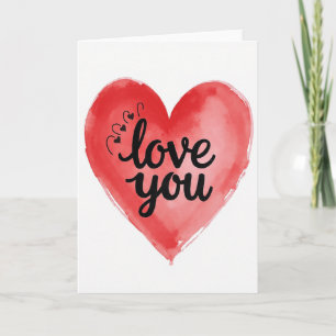 Tarjeta de Corazón de Acuarela de Amor Romántico