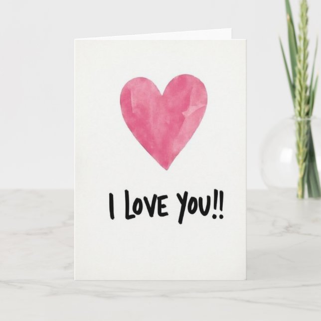 Tarjeta de Corazón de Acuarela Rosa Te Amo (Anverso)