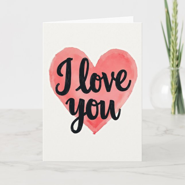 Tarjeta de Corazón de Acuarela 'Te Amo' (Anverso)