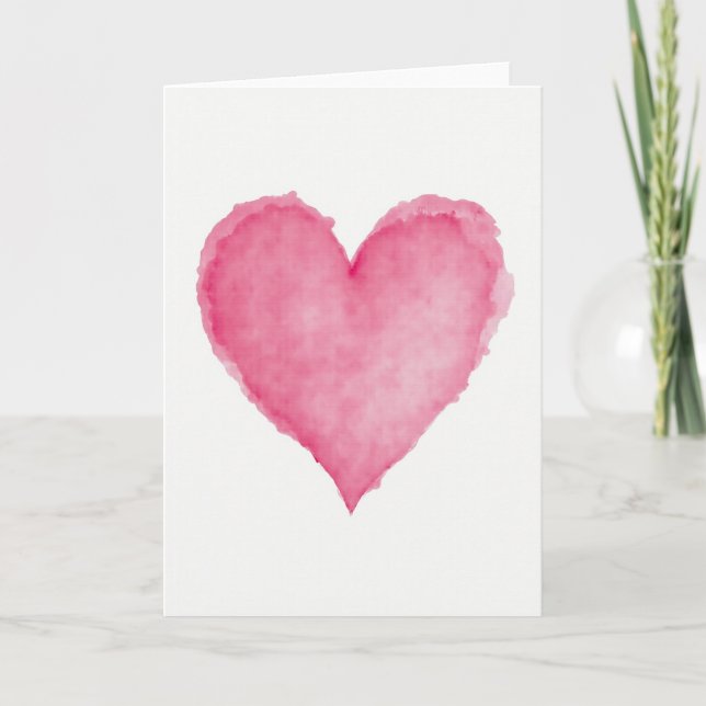 Tarjeta de corazón de amor con acuarela rosa (Anverso)