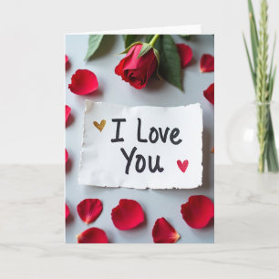 Tarjeta de Corazón de Amor con Brillo de Pétalo de