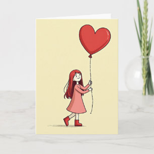Tarjeta de corazón de amor de niña dulce