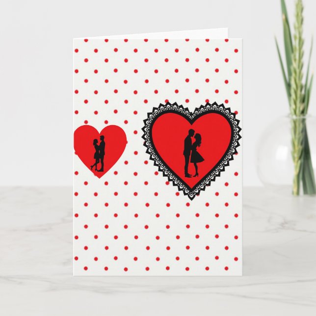 Tarjeta de corazón de amor de pareja besándose (Anverso)