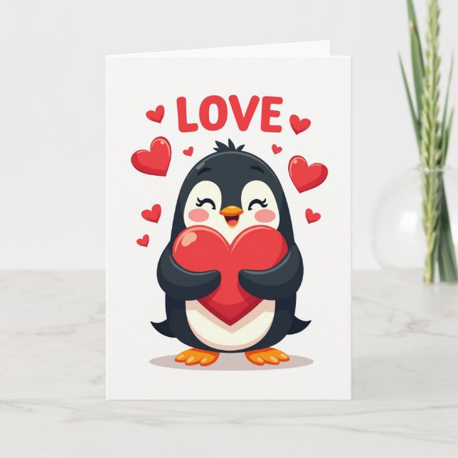 Tarjeta de Corazón de Amor de Pingüino (Anverso)