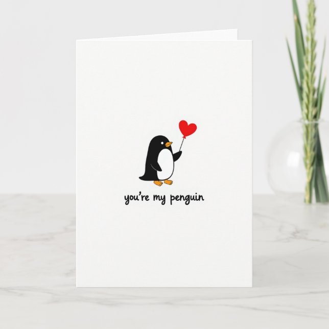 Tarjeta de corazón de amor de pingüino lindo (Anverso)