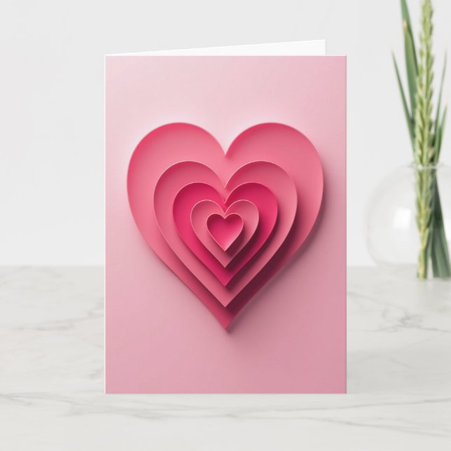 Tarjeta de corazón de amor en capas rosadas (Anverso)