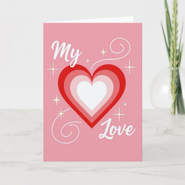 Tarjeta de corazón de amor rosa (Anverso)