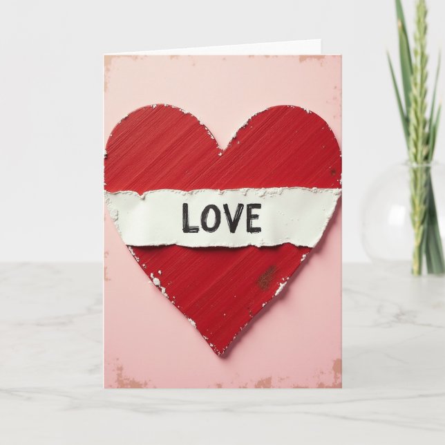Tarjeta de Corazón de Amor Rústico Rojo (Anverso)