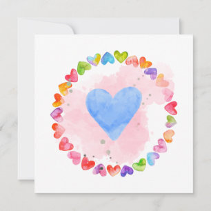 Tarjeta de Corazón de Arcoíris con Acuarela