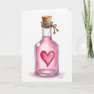 Tarjeta de corazón de botella de poción de amor