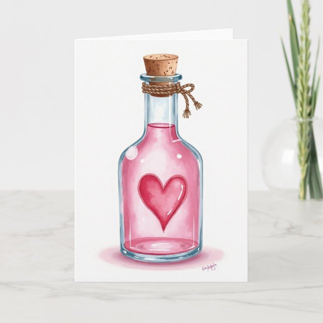 Tarjeta de corazón de botella de poción de amor (Anverso)