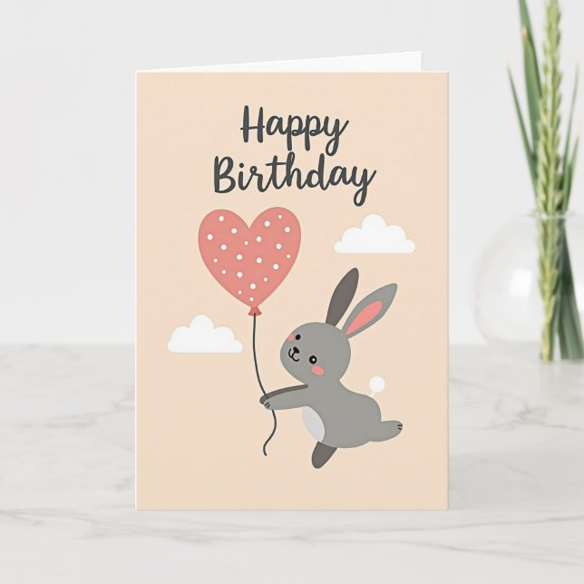 Tarjeta de corazón de conejo caprichoso (Anverso)
