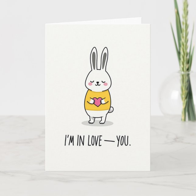 Tarjeta de corazón de conejo te amo (Anverso)