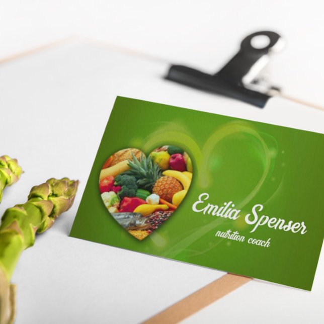Tarjeta de corazón de fruta verde amarilla nutrici (Perfect for business)