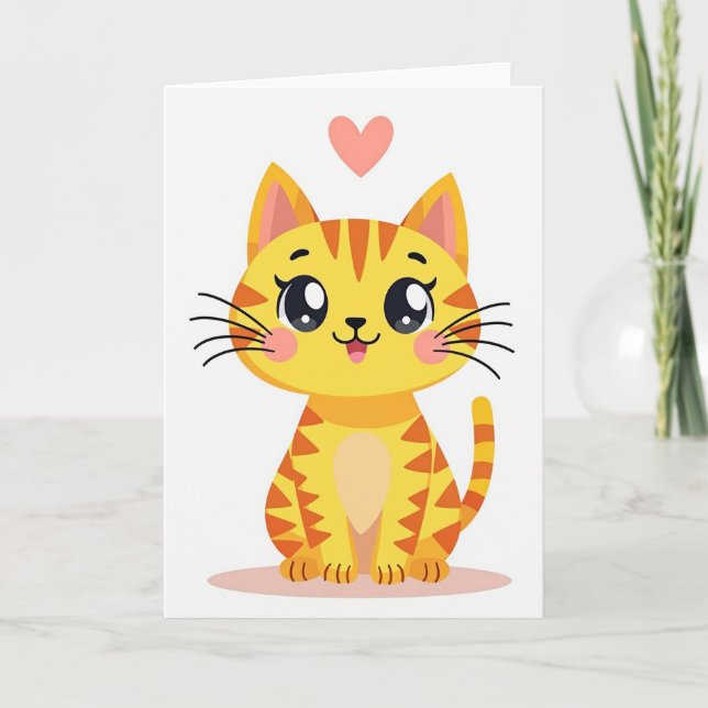 Tarjeta de corazón de gatito dulce (Anverso)