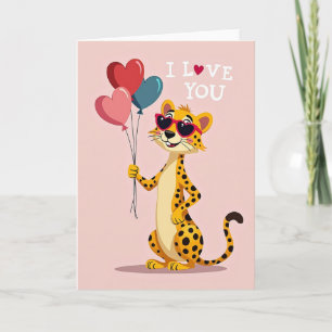 Tarjeta de corazón de guepardo que te amo