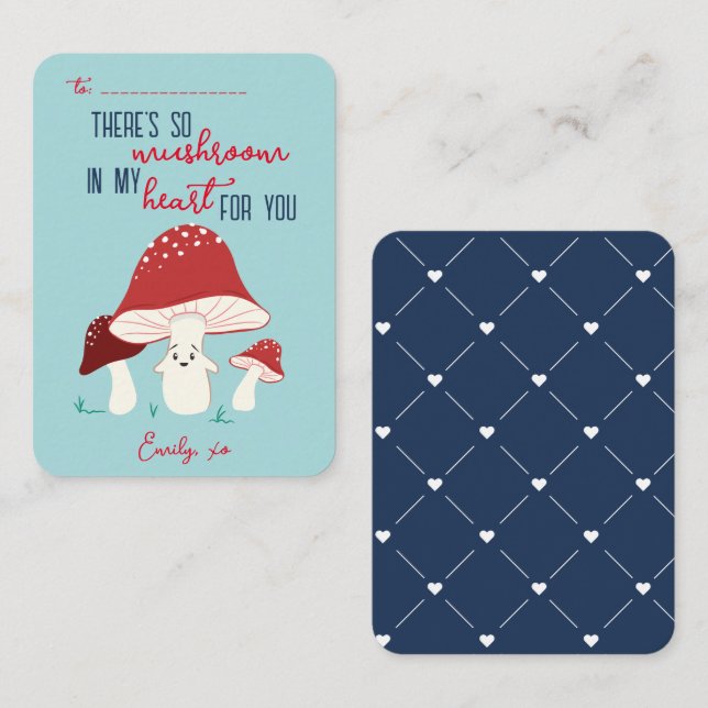 Tarjeta de corazón de hongo So El día de San Valen (Anverso / Reverso)