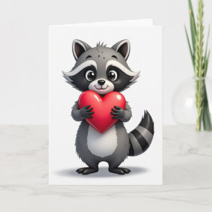 Tarjeta de corazón de mapache lindo