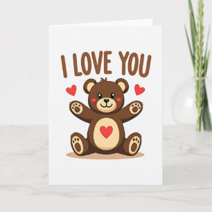 Tarjeta de corazón de osito de peluche 'Te quiero'