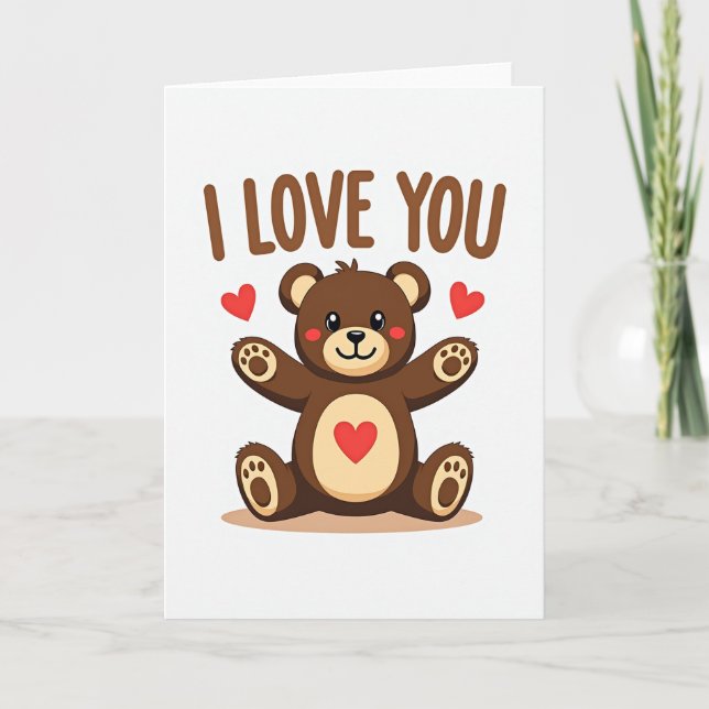 Tarjeta de corazón de osito de peluche 'Te quiero' (Anverso)