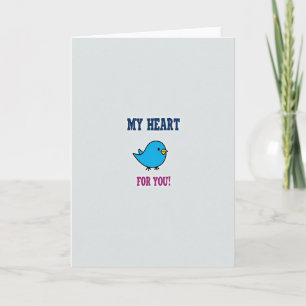 Tarjeta de corazón de pájaro de amor lindo