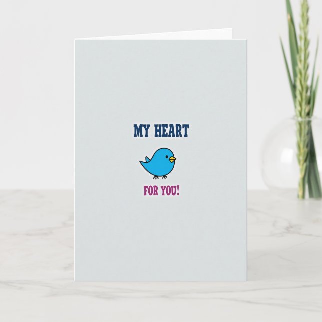 Tarjeta de corazón de pájaro de amor lindo (Anverso)