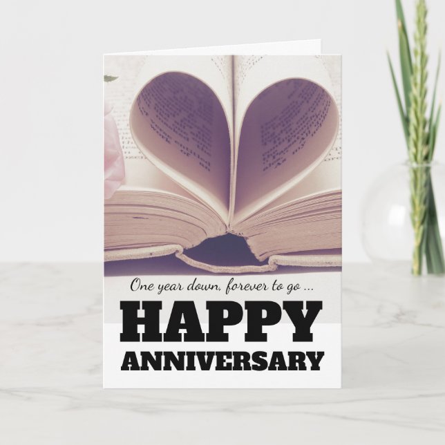 Tarjeta de corazón de papel del primer aniversario (Anverso)