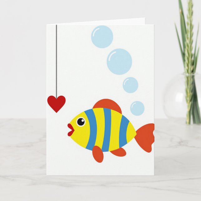 Tarjeta de corazón de pez a rayas alegres (Anverso)