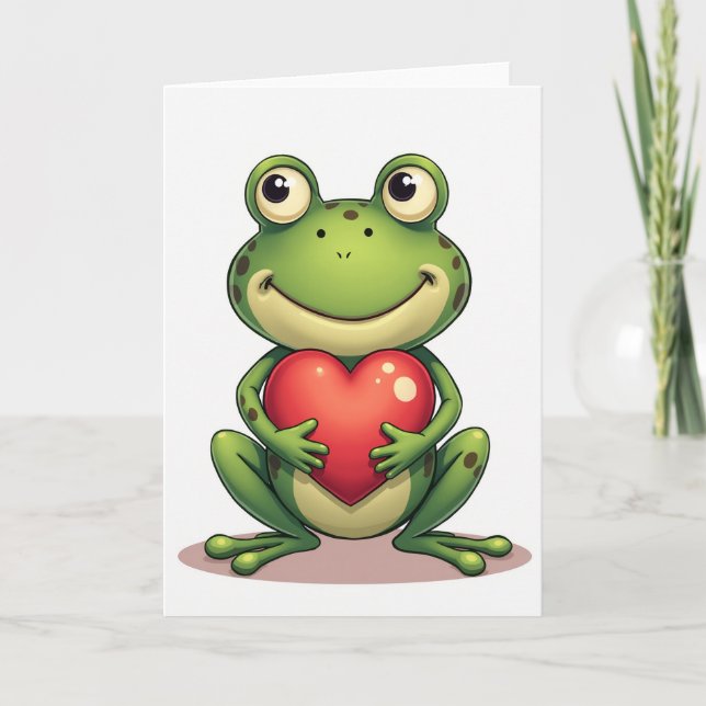 Tarjeta de corazón de rana linda verde (Anverso)