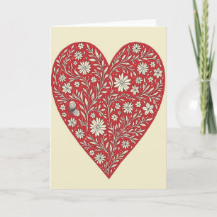 Tarjeta de corazón de San Valentín con flores roja