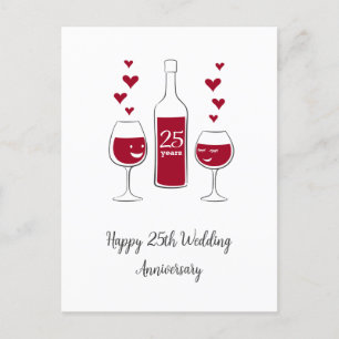 Tarjeta de Corazón de Vino Tinto para 25 Aniversar