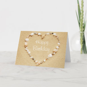 Tarjeta de corazón feliz cumpleaños con conchas ma