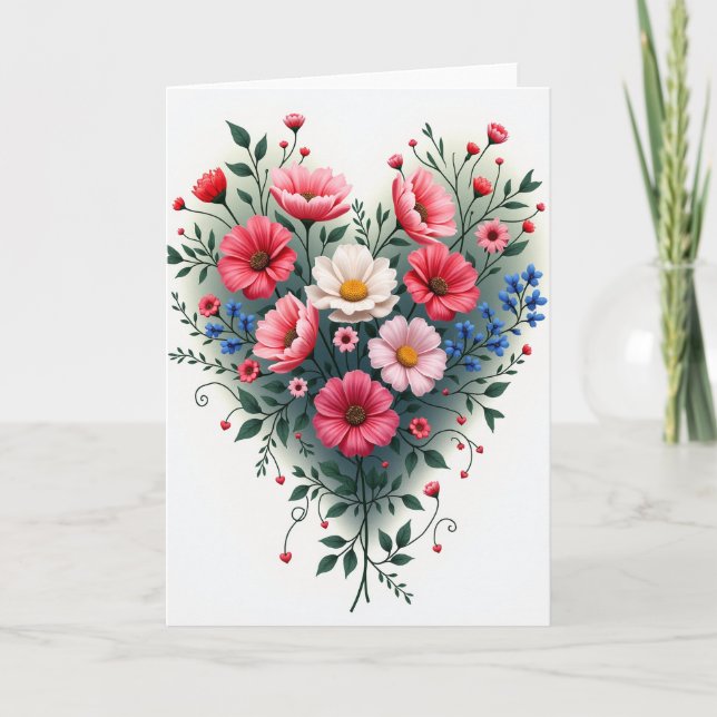 Tarjeta de corazón floral de oro falso (Anverso)