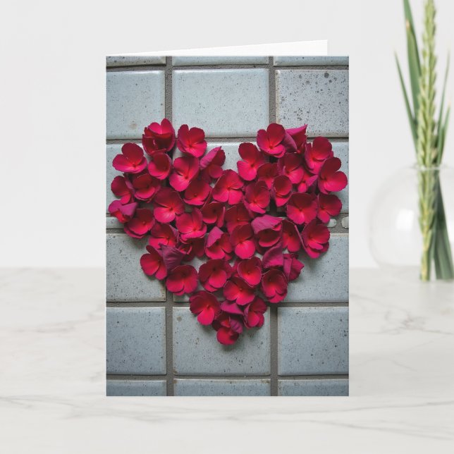 Tarjeta de Corazón Floral Rojo Simple (Anverso)