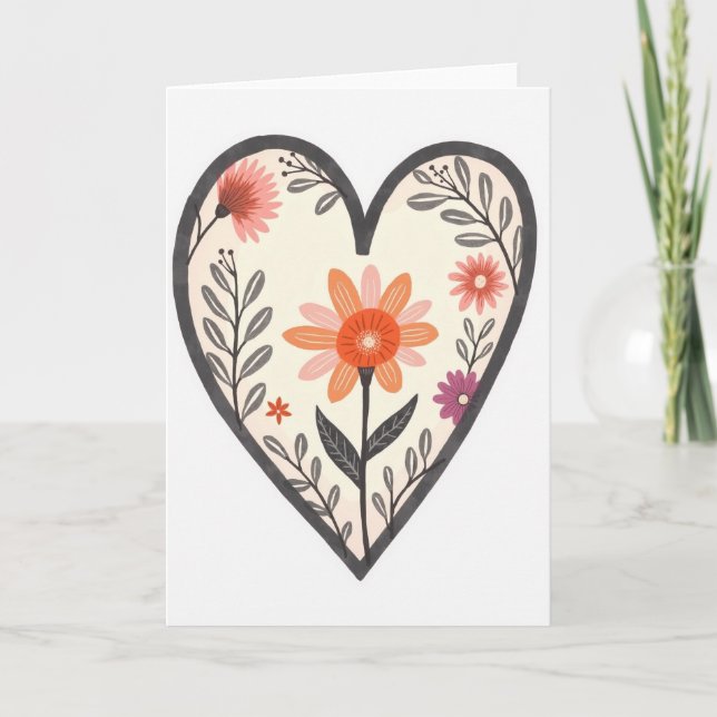 Tarjeta de corazón floral simple (Anverso)