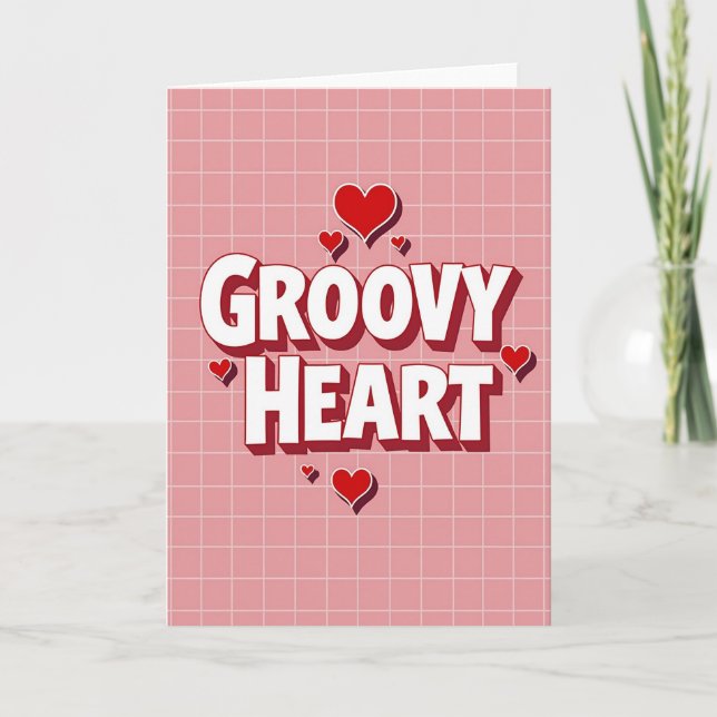 Tarjeta de corazón groovy rosa (Anverso)