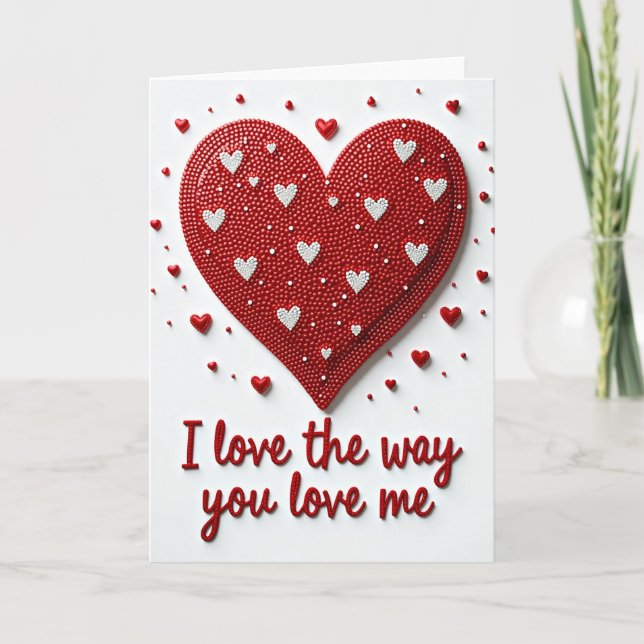 Tarjeta de corazón perlado que me amas (Anverso)